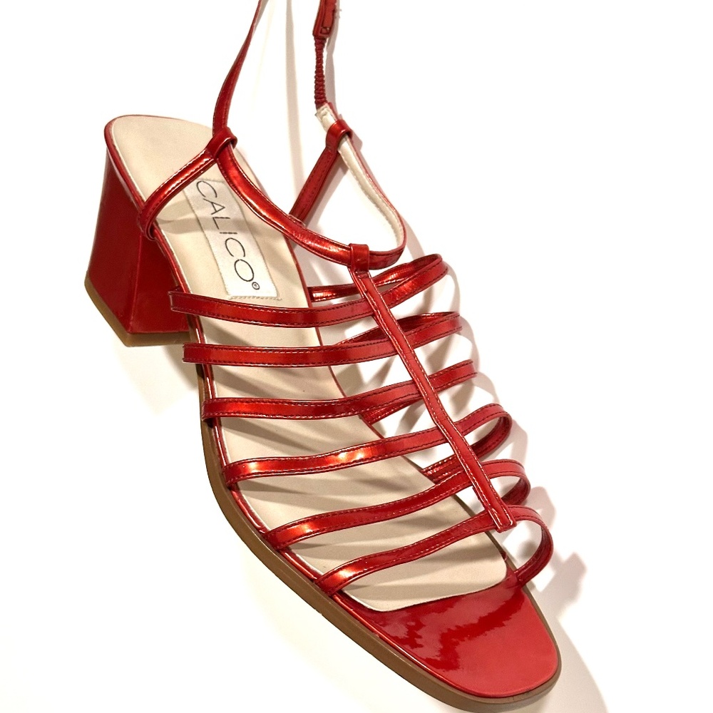 Women's Red Patent Leather Block Heel Sandals Size 9 New